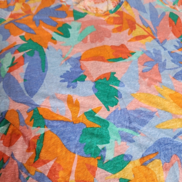 Joie 100% Linen Colorful Tropical Print Ladies Cap Sleeve Shirt Size 1X - Picture 5 of 6